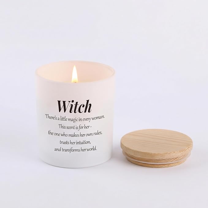 Witchy Scented Candles for Women, Funny Spiritual Scented Candles for Best Friend Birthday, Unique Self Care Boss Lady Mentor Present, 9.5oz Matte White Pine Wood Lid, Lavender Aromatherapy