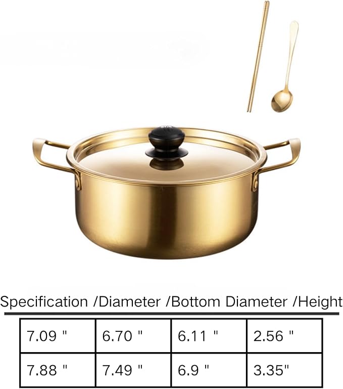 Korean Ramen Pot With Lid, 2 Pack Korean Noodle Cooker, Korean Pot Stainless Steel Cooking Pot for Soup, Pasta, Dishwasher Safe (7", 7.9")