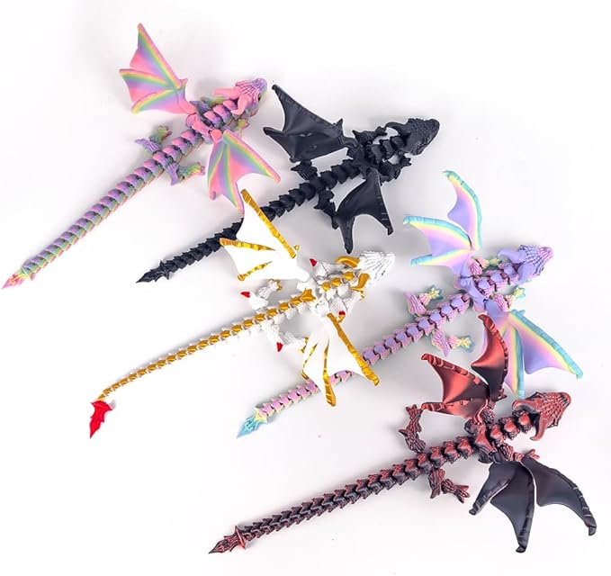 3D Printed Dragon with Wings,3D Printed Animals Toys, Fidget Dragon Toys, Flexible Articulated Winged Crystal Dragon Model,Desktop Pet Deco (Luminous-Blue)