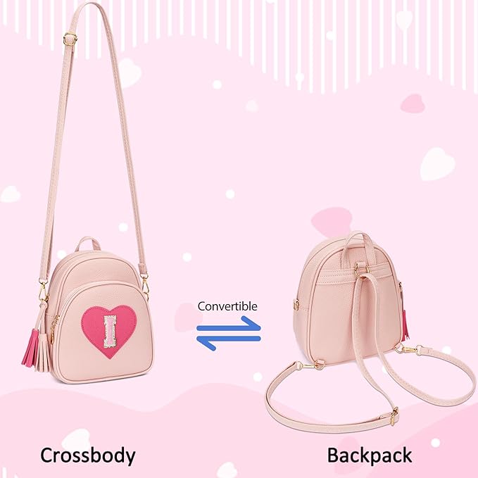 Valentines Day Gifts for Kids Gifts for Girls Little Girl Initial Mini Heart Backpack Purse Crossbody Bag with Tassel,Pink-I
