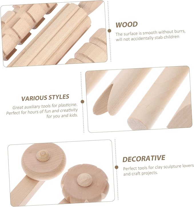 Garneck 12Pcs Wooden Clay Tools Set for Kids: Dough Rolling Modeling Accessories Pottery Sculpting Kit Modeling Accessories for Early Education Art Craft Activity Home School