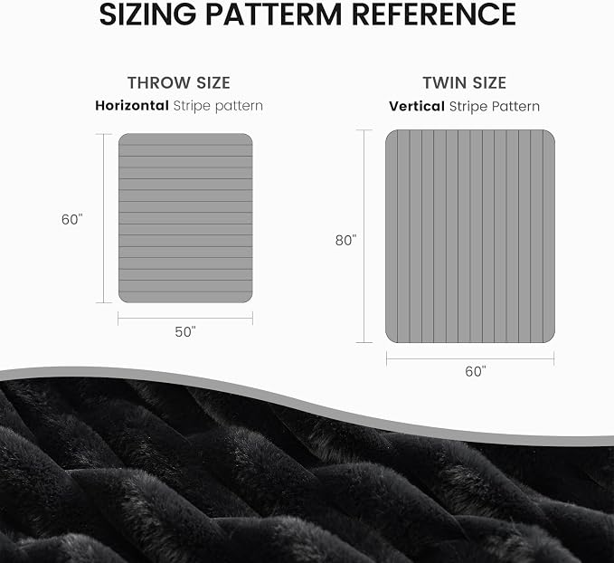 Cozy Bliss Faux Fur Throw Blanket for Couch, Cozy Warm Plush Striped Blanket for Sofa Bedroom Living Room,60 * 80 Inches Black