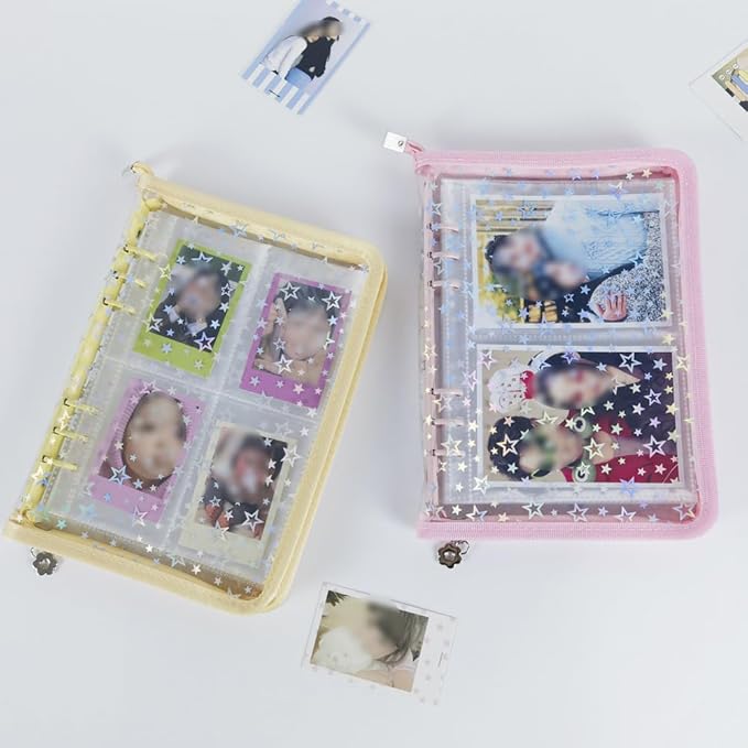Kpop Photocard Binder with 6 Stickers Sheet & 50 Shinning Protective Sleeves Kpop Photocard Holder Book with Kpop Photocard, A5 Binder Photocard Album 30 Inner Pages with 240 Pockets (Yellow)