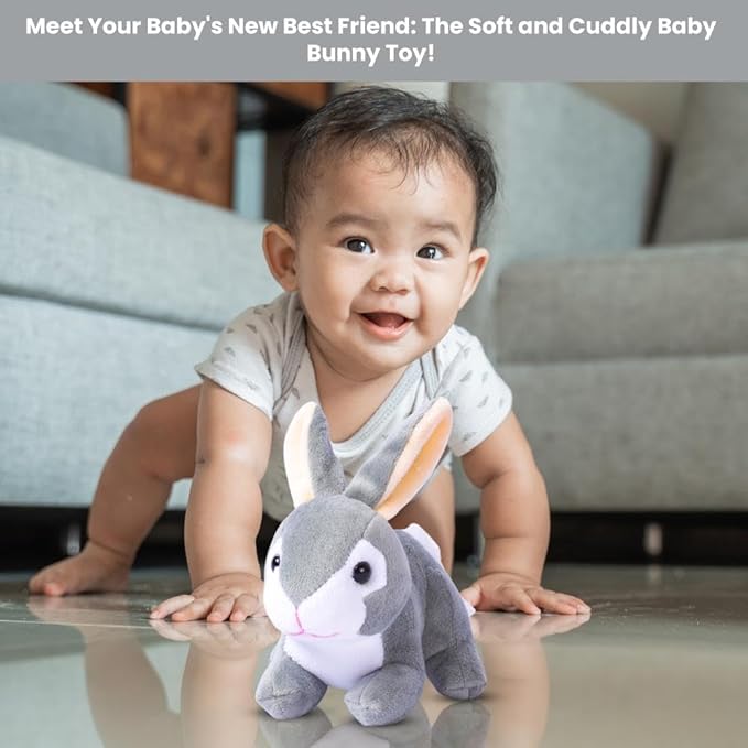 Dimple Stuffed Bunny Toy - Baby Bunny Stuffed Animal - Perfect Baby Plush Toy Gift - Cuddly Soft Toys for Children, Boys, Girls - Gift for Birthday, Baptism, Baby Shower, Ages 0 and Up (Grey)
