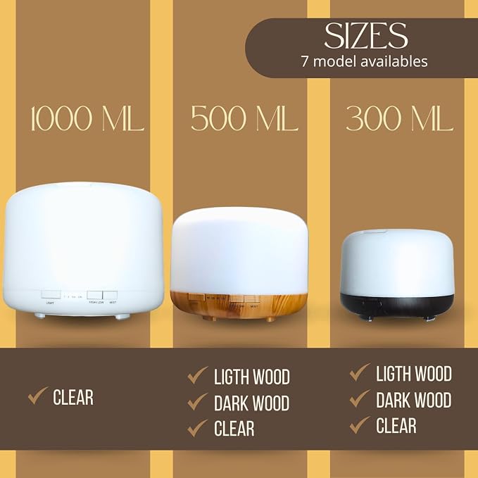 Mystic Romance Essential Oil Diffuser, 300ml Aromatherapy Humidifer and Nigth Ligth for Relaxing Atmosphere in Home Office Yoga and Spa, for Everyone, Auto-Off Safety Switch. Light Wood