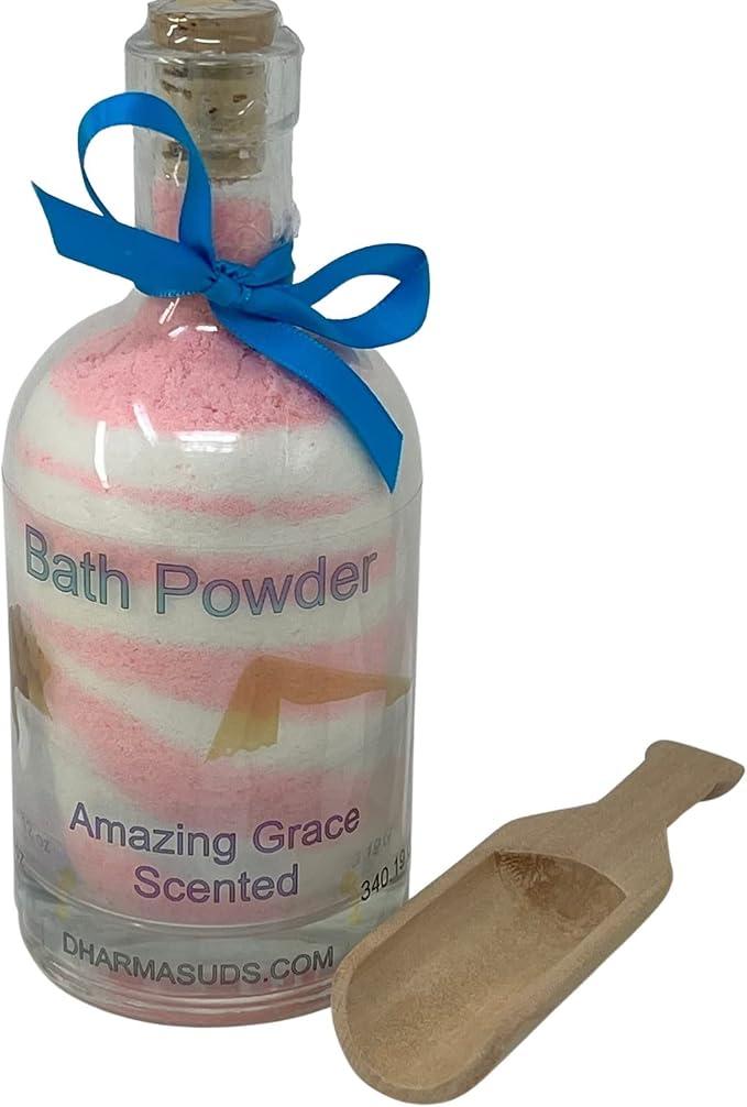 Bath Powder 12 oz Glass Bottle with the Feminine Scent of Amazing Grace.