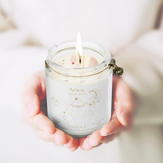 Aries Gifts for Women,Zodiac Sign Aries Candles, Astrology Gift Crystal Candles, Scented Candles Gifts for Women Mom Sister Daughter Birthday Mother's Day Gift (Aries)