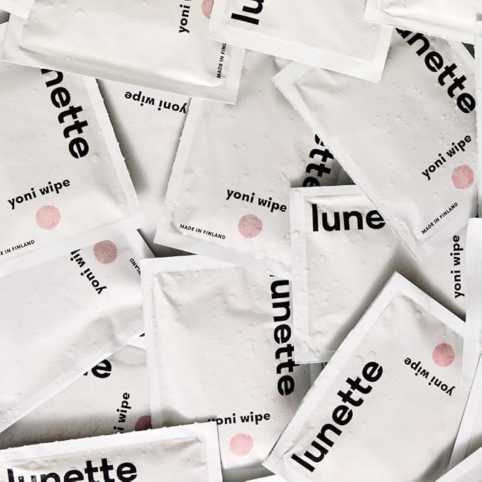 Lunette Yoni Intimate Wipes – pH‑balanced Feminine Wipes, 20 Pack | For Sensitive Skin, Fragrance‑Free, Individually Wrapped, Vegan, Travel-Friendly, Compostable, Made in Finland
