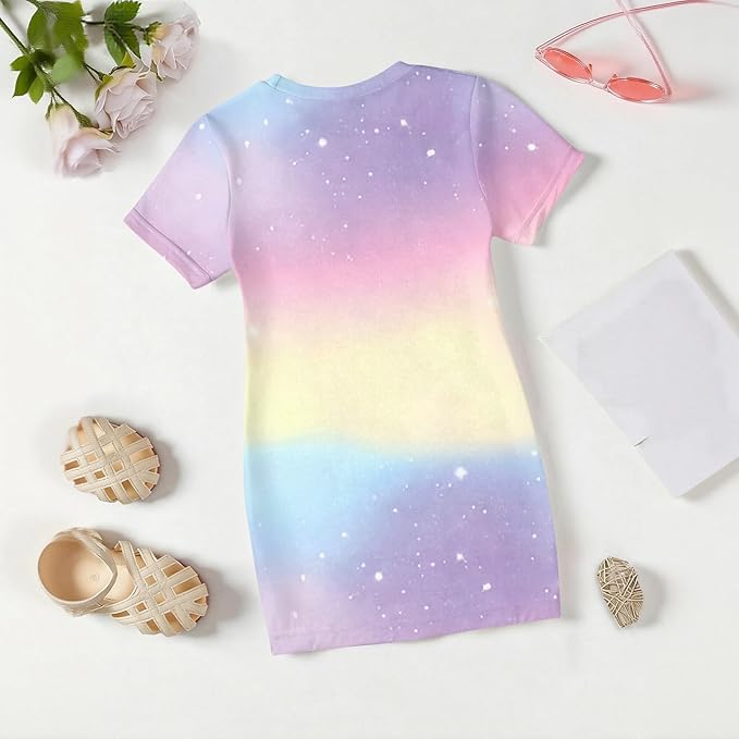 Girl's Anime K-POP Graphic Long Dress T-Shirt - Casual Loose Fit Short Sleeve Top