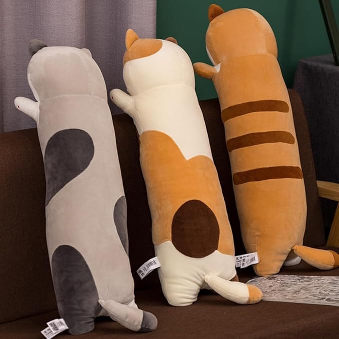 Long Plush Toy Cat Pillow Cute Plush Cat Toy Doll Stuffed Animal Cat Hugging Pillow for Sleeping Gift for Kids and Girls(Beige,70cm/27.6in)