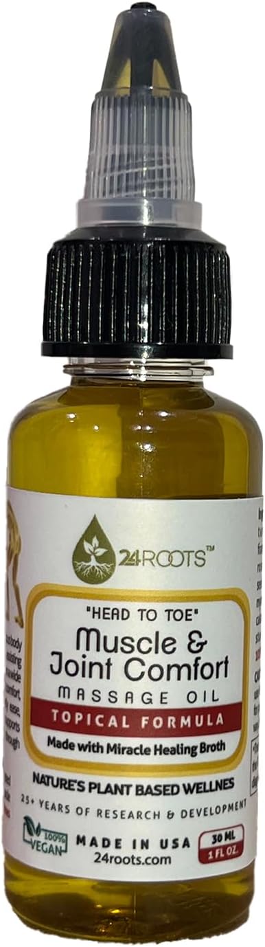 Plant Based Muscle & Joint Comfort Massage Oil - Soothes Soreness, Eases Aging Discomfort, Promotes Flexibility, and Tissue Comfort - Made with 24+ AYURVEDIC Herbs - 100% Vegan (1 FL Oz/30 ML)