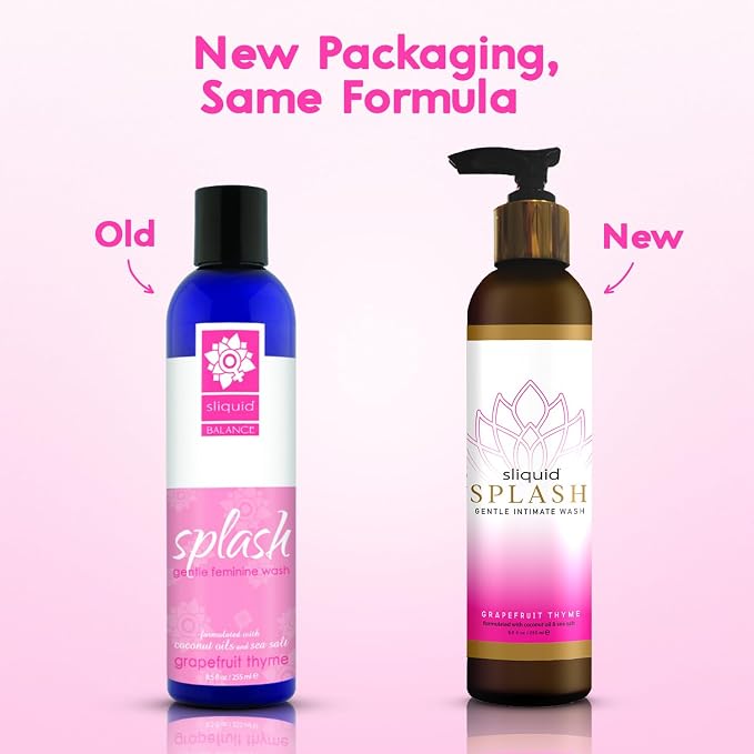 Sliquid Splash Feminine Wash for Women, Grapefruit Thyme, 8.5 Oz | Gentle Intimate Wash for Sensitive Areas with Coconut Oil & Sea Salt, Paraben- and Glycerin-Free, 100% Vegan-Friendly