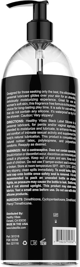Healthy Vibes Silicone Based Lube 32 oz for Latex Condoms & Hard Sex Toys, Long Lasting Easy Clean Gel Lubricant w/Hand Pump, Sexual Personal Privacy Enhancer for Men Women Couples Anal Lubrification