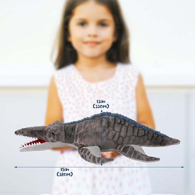 Dinosaur Plush Toy, Mosasaurus Stuffed Animal Throw Plushie Pillow Doll, Soft Grey Fluffy Friend Hugging Cushion - Present for Every Age & Occasion