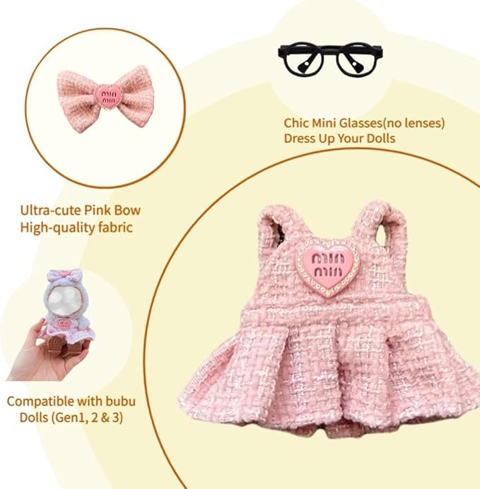 2025NEW Trendy Doll Clothes for 5.9-6.7Inches Doll, Designed for Bubuclothes, Fashional Outfit Sets, Perfect for Your 15&17cm Dolls Dress up(Pink Skirt 2 Pcs Set)