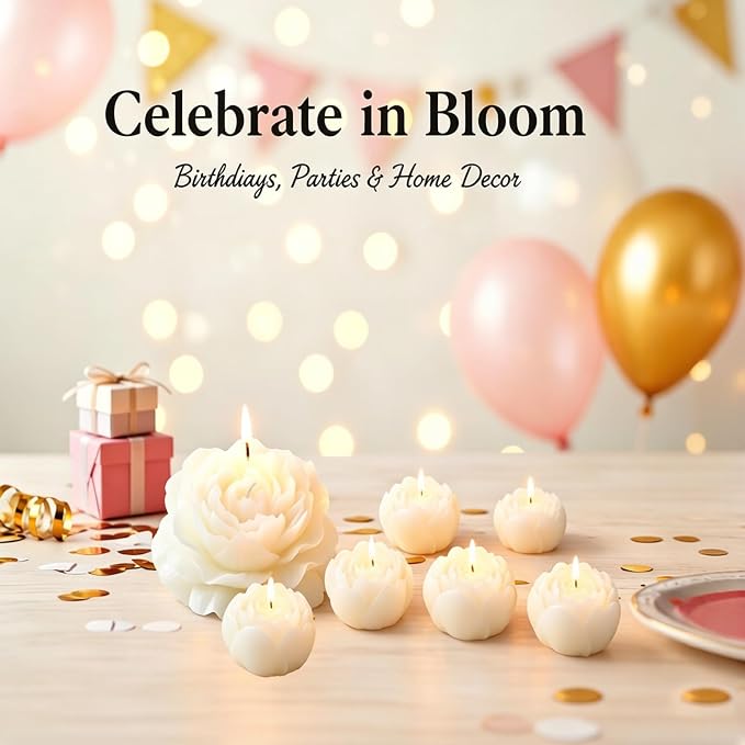 Flower Candles, Rose Peony Shaped Scented Floral Candle (White) | 6-Pack Handmade Aromatherapy for Spa Party Wedding Home Decor