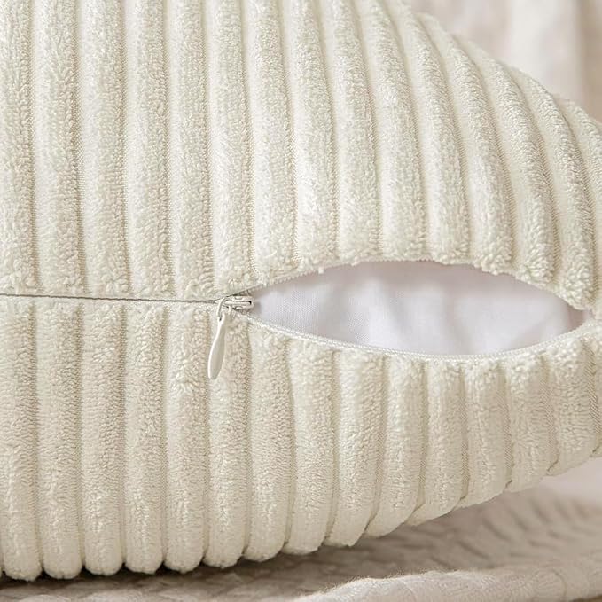MIULEE Cream White Decorative Lumbar Throw Pillow Covers 12x24 Inch 2 Pack | Beige Neutral Boho Farmhouse Pillow Covers, Soft Cross Corduroy Patchwork Textured Cushion Cases For Couch Sofa Bed
