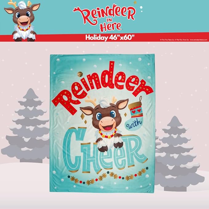 Reindeer in Here Holiday Christmas Kids Bedding Soft Plush Blanket Throw, 46 in x 90 in, (Officially Liensed Product) by Franco