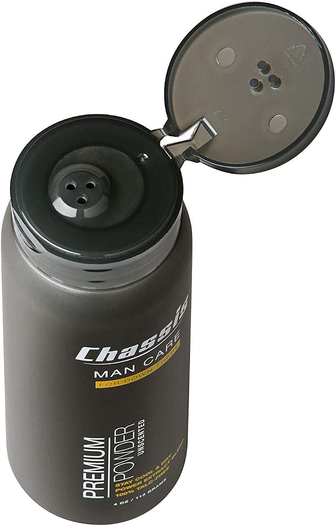 Chassis Unscented Powder for Men, Premium Natural Body Powder with Odor-Absorbing Formula, Non-Talcum Powder Free of Aluminum, Menthol, and Parabens, Anti-Chafing Powder to Reduce Sweat