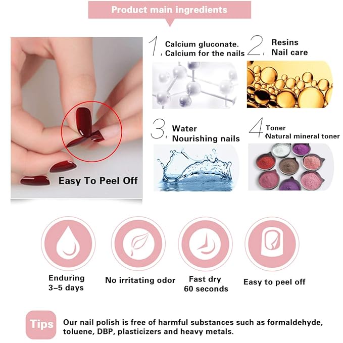 Non Toxic Nail Polish Set, Easy Peel Off and Fast Dry Nail Polish Set for Pack, Eco Friendly and Organic Water Based Nail Polish for Women, Girls, Teens(10 Bottles)