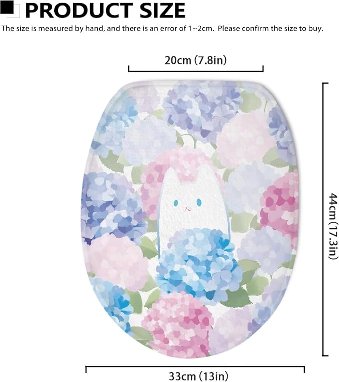 Hydrangea Toilet Seat Cover, Bathroom Accessories Elastic Band at The Bottom Toilet Lid Cover, Comfortable and Dustproof Toilet Seat Cover
