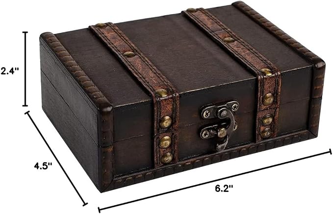 WaaHome Treasure Box for Kids 6.2" Pirate Treasure Chest Small Decorative Wooden Box for Storage Keepsakes Jewelry Tarot Cards Trinkets Dice and Home Decor Gifts