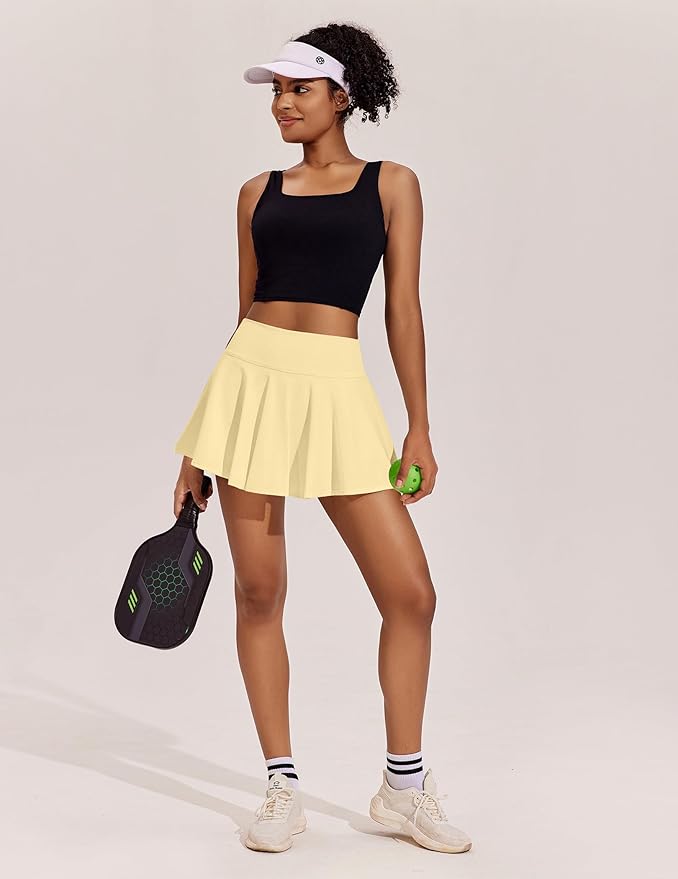 PINSPARK Womens Tennis Skirt 14" Pleated Athletic Golf Skorts with Pockets | High Waist, Tummy Control, Mini, Breathable, Lightweight, Soft, Built in Shorts, Pickleball, Casual
