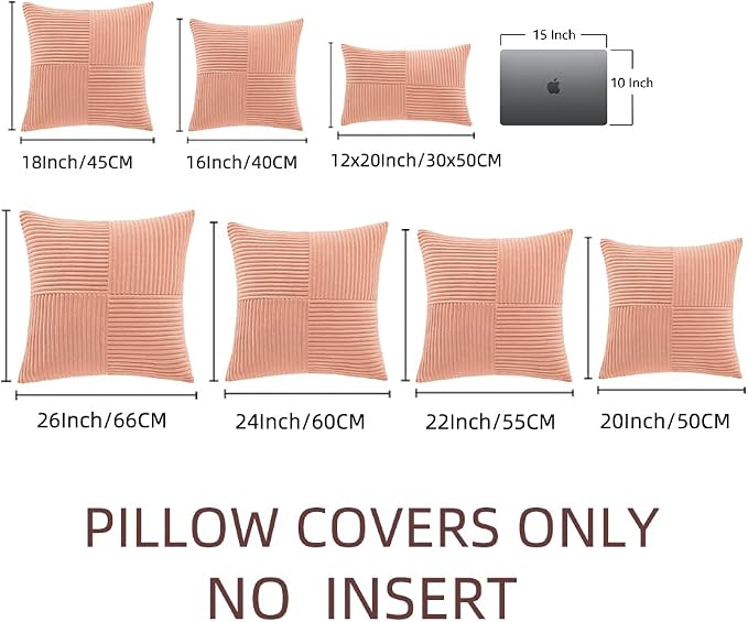 Fancy Homi 2 Packs Coral Big Decorative Throw Pillow Covers 24x24 Inch for Living Room Couch, Rustic Farmhouse Boho Home Decor, Soft Corss Corduroy Patchwork Accent Peach Square Cushion Case 60x60 cm