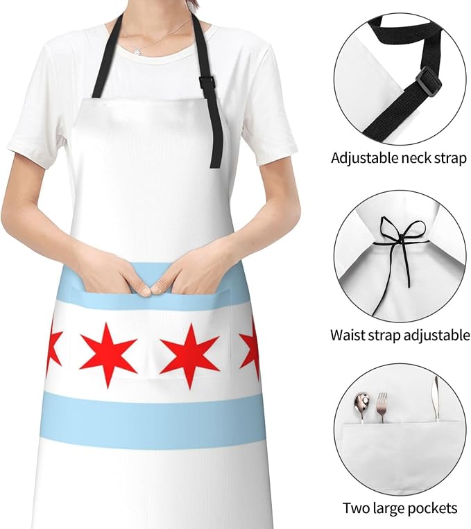 Cute Flag Kitchen Cooking Aprons for Women Men Adjustable Patriotic Flag Apron with 2 Pockets for Home Kitchen Garden