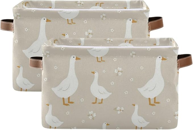 Aslsiy Storage Basket Cute White Gooses Nursery Bins Baby Box Canvas Clothes Shelf Basket Laundry Hamper Gift Basket for Home Closet 1 Pcs