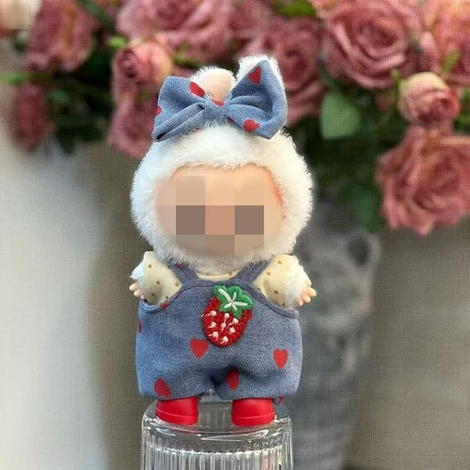 Clothes for LABUBU 17cm Doll (NO Doll),Outfit for LABUBU,Shirt + Overalls + Bow Tie Set for LABUBU Dress Up,Accessories for LABUBU