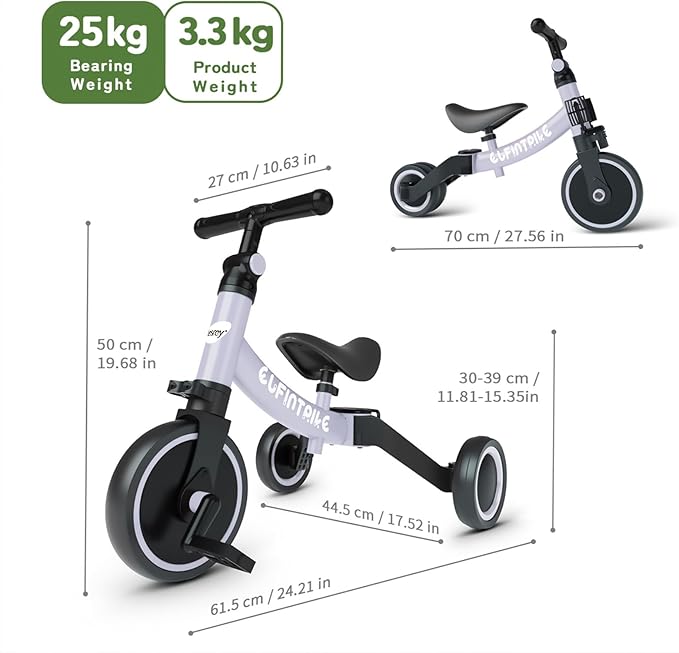 besrey 5 in 1 Toddler Bike for 1 Year to 4 Years Old Kids, Toddler Tricycle Kids Trikes Tricycle, Toys for Boy & Girl, Balance Training, Removable Pedals