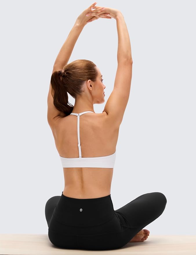 CRZ YOGA Butterluxe Soft Double Lined T-Back Sports Bras for Women - V Neck Adjustable Strap Yoga Crop Top Casual Non Padded