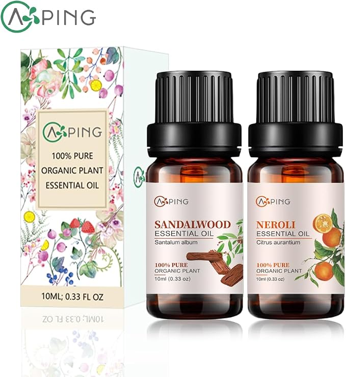 Sandalwood & Neroli Essential Oils - 100% Pure Organic Natural Plant Oils for Diffuser, Aroma, Spa, Massage, Yoga, Perfume, 2x10ML