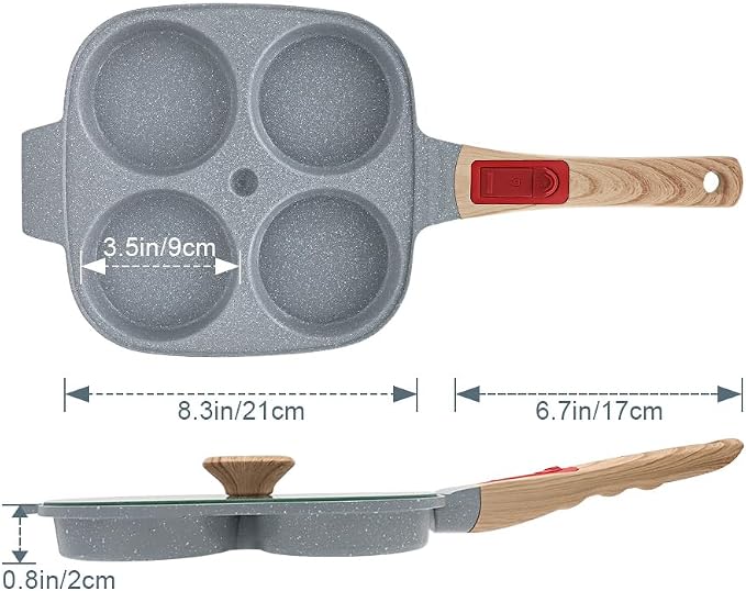 Ceramic Egg Frying Pan with Lid, Nonstick 4 Cup Fried Egg Pan - Blue | Detachable Handle, Omelette Pan Induction Compatible
