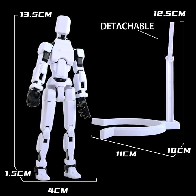 T-13 Action Figure with Pose Stand,Anime Robot Building Toy Sets,Lucky Puppet Joints for Boys,Girls,Men,Women,Multi-Jointed Moveable Dummy Desk Decoration,Desktop Ornament for Game Lover,White