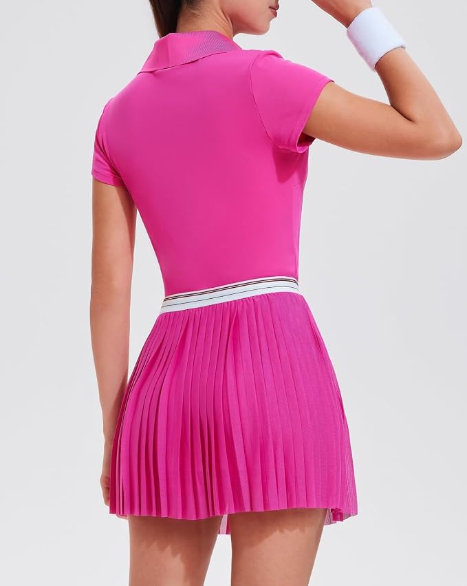Mudere 2 Piece Golf Outfits for Women Tennis Skirt Set Built-in Shorts | Deep V-Neck Lapel, Silky Breathable High Stretch Fabric, Side Pockets, Activewear, Athletic Wear