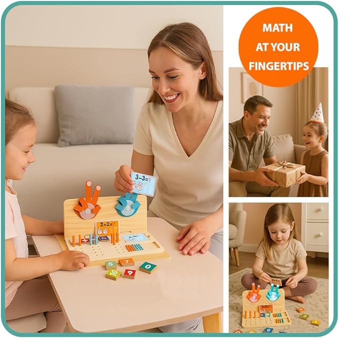 Montessori Math Learning Toy for Kids โ Wooden Educational Counting Set with Double-Sided Board, Number Blocks, 20 Pcs Counting Sticks, 10 Pcs Flashcards, Holder & Pen - Preschool Learning Activities