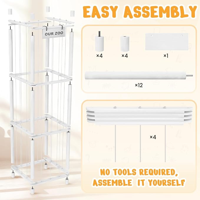Woodure Stuffed Animal Storage & Organizer, Wooden Cute Zoo Toy Holder for Toddler Rooms, Playrooms & Bedrooms(White)