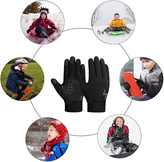 Kids Winter Gloves Back Water Repellent Touchscreen Warm Fleece Anti-Slip for Boys Girls Teen 3-15 Years