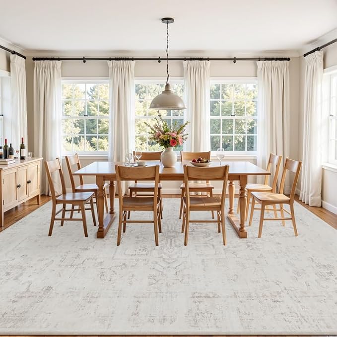 5x7 Area Rugs for Living Room: Vintage Boho Neutral Washable Rug Indoor Soft Large Area Rug Carpet for Bedroom Nursery Farmhouse Dining Room Office Floor Non-Slip Low Pile Under Table Neutral Cream