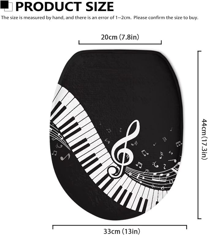 Toilet Seat Cover, Suitable for Most Round and Elongated Toilet Seats, Bathroom Decoration Fits Home Hotel Toilet Lid Cover-Piano Keyboard Notes