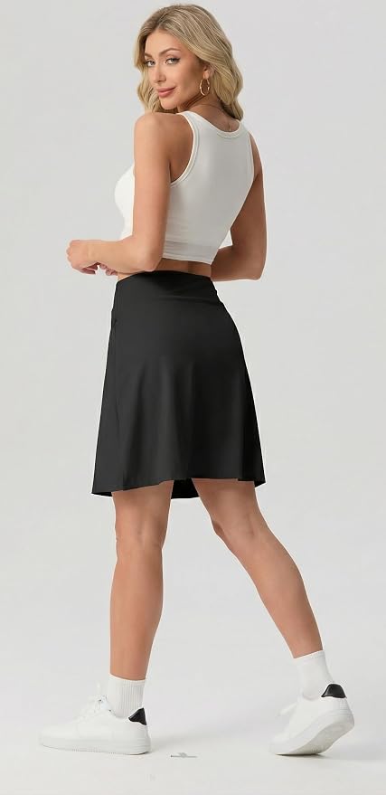 PrinStory 19" Tennis Skirt for Women Athletic Skort with Zipper Pockets | Workout Skort, Built-in Shorts, High Waisted, Split Hem, Knee Lentgh, Golf, Pickleball, Sports