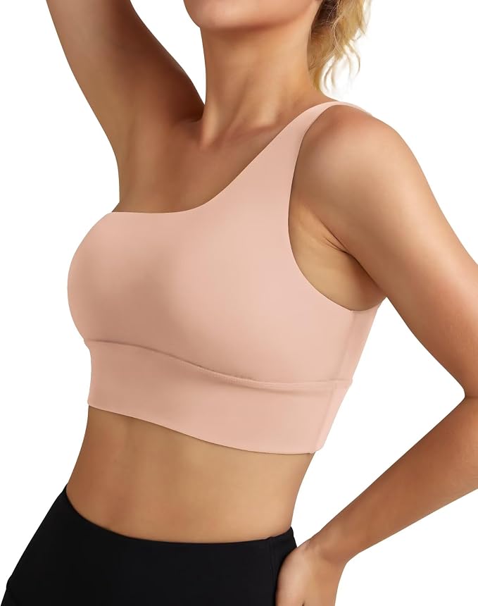 Queenie Ke Womens One Shoulder Sports Bra Left Side Strap Yoga Bras Gym Training Workout Crop Tops