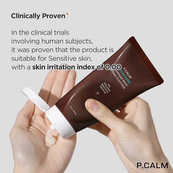 P.CALM Retinolagen Ampoule Shot Foam Cleanser – Retinol, Vegan Hydrolyzed Collagen & PHA for Pore Cleansing & Gentle Exfoliation, Korean Glass Skin (120ml / 4.05 fl.oz)