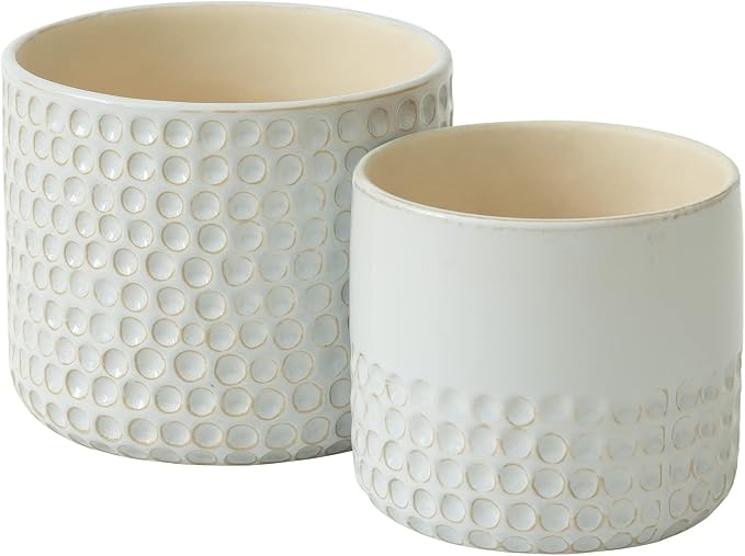 La Jolie Muse Ceramic Planter - 6.7+5.5 Inch Concave Dot Patterned Cylinder Flower Pot W/Drain Hole for Indoor, Set of 2, Glacier Gray | 6.7+5.5 Inch, Grey Dot Pattern Ceramic Planter with Drainage Hole, Decorative Planter Pots for Indoor Plants, Home ...