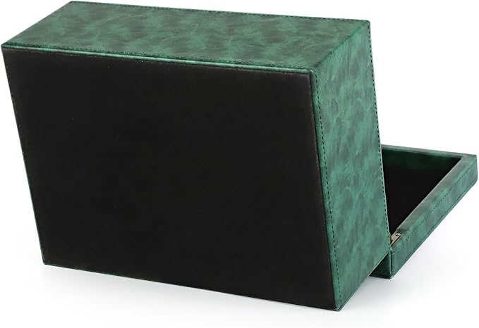 HofferRuffer Faux Leather Decorative Box, Large Wooden Structure Keepsake Box Accessory Organizer Jewelry Organizer with Hinged Lid, Storage Container for Home or Office (Dark Green)
