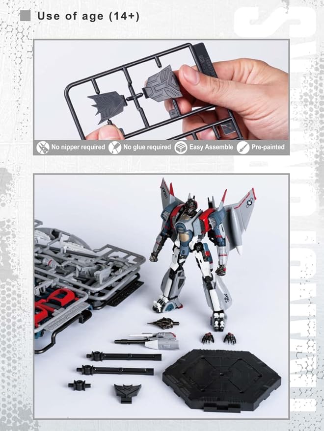 Blitzwing Figure Model Kit – Phantom II Fighter Easy to Assemble 3D Articulated Action Pre Painted Collectible Series Toys Hobby 08101