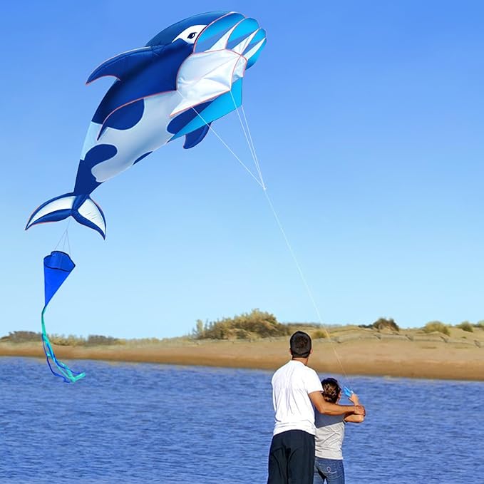 HENGDA KITE 3D Kite for Kids and Adults,Easy to Fly,Excellent Fabric and Structure Design,Huge Frameless Soft Parafoil Giant Whales Dolphins Kite