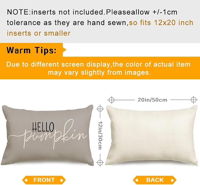 RABUSOFA Fall Pillow Covers 12x20 Inch,Autumn Hello Pumpkin Pillows Decorative Throw Pillows,Lumbar Outdoor Thanksgiving Cushion Cover Farmhosue Fall Decor for Bedroom Couch Sofa Gray